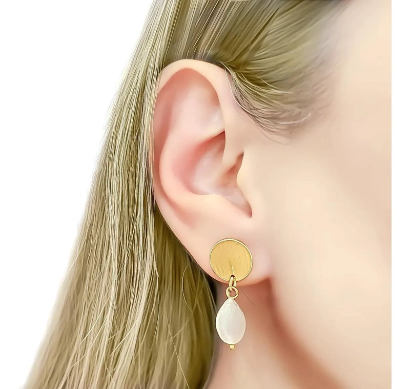 AROS CON PERLA RIO DE 10MM Y TOPE REDONDO ENCHAPADO EN ORO 18K - 2