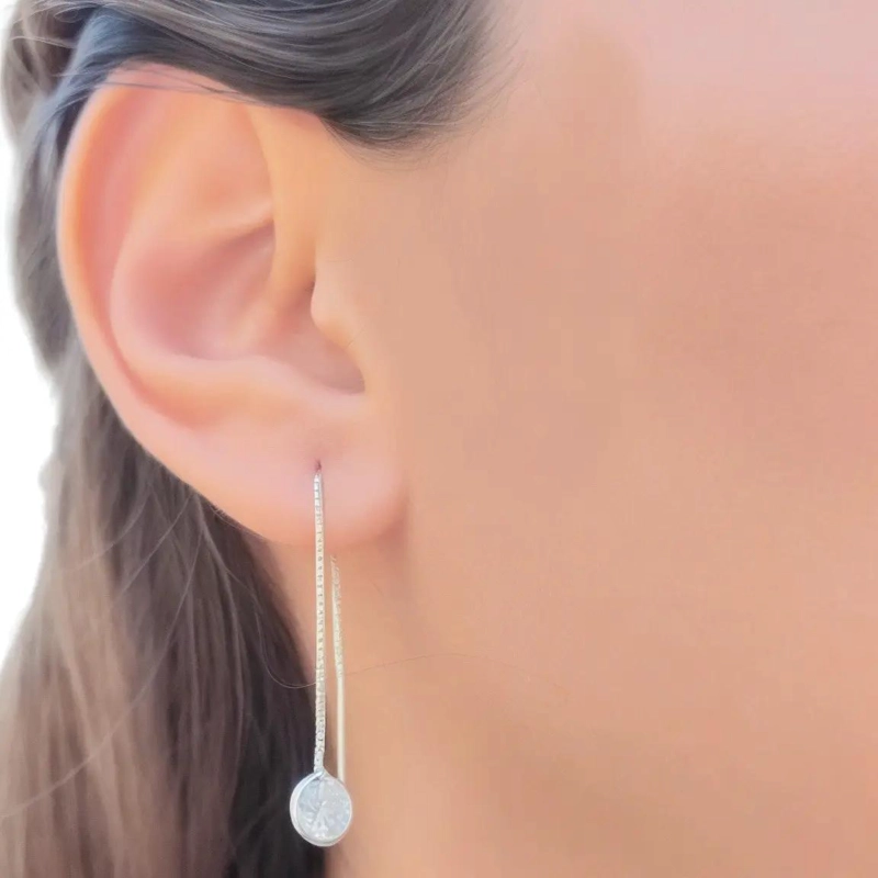 AROS DE PLATA FINA 925 CON CADENA Y CIRCON BRILLANTE - 3