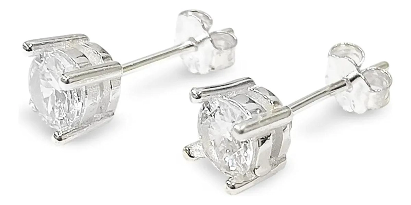 AROS DE PLATA FINA 925 CON CIRCON BLANCO DE 5MM Y DISEÑO DE PUNTO DE LUZ - 1