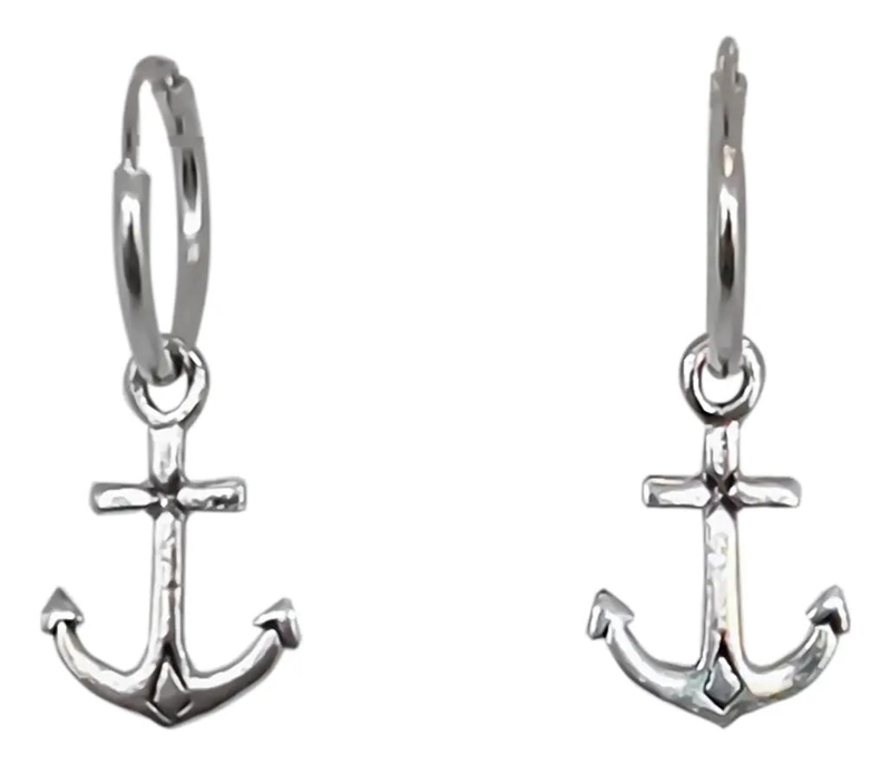 AROS ARGOLLA CON COLGANTE DE ANCLA EN PLATA FINA 925 - 1