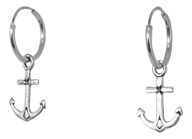 AROS ARGOLLA CON COLGANTE DE ANCLA EN PLATA FINA 925 - 2