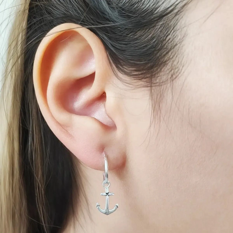 AROS ARGOLLA CON COLGANTE DE ANCLA EN PLATA FINA 925 - 4