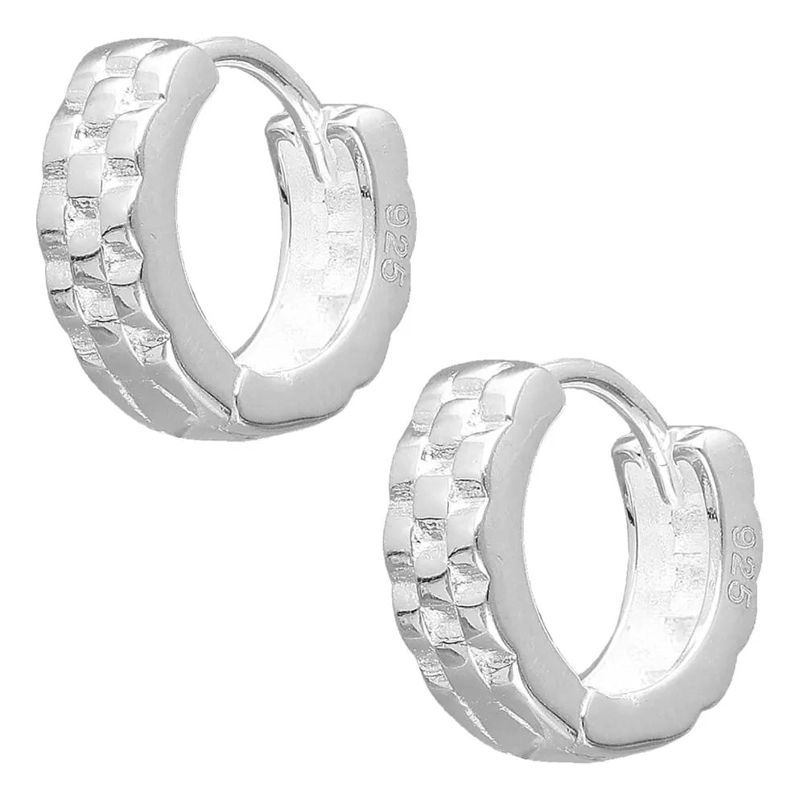 ARO DE PLATA TIPO ARGOLLA HUGGIE DE 13 MM CON BROCHE SEGURO PARA BEBE S - 1