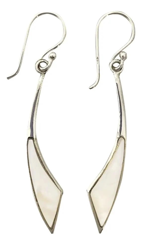 AROS LARGOS CON CURVA Y NACAR EN PLATA FINA 925 - 1