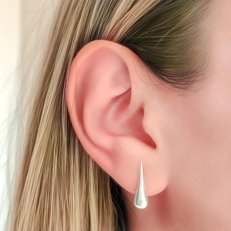 AROS EN FORMA DE GOTA DE PLATA FINA 925 PARA MUJER - 3