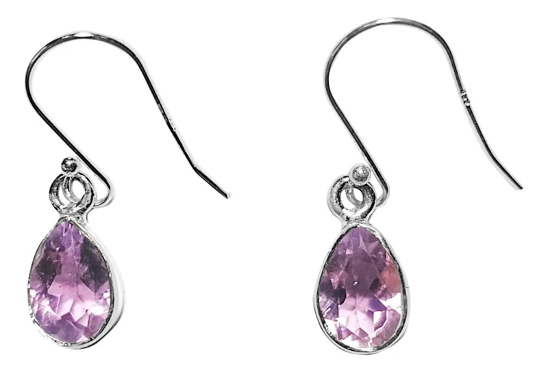 AROS DE PLATA FINA 925 CON AMATISTA EN FORMA DE GOTA Y GANCHO - 2