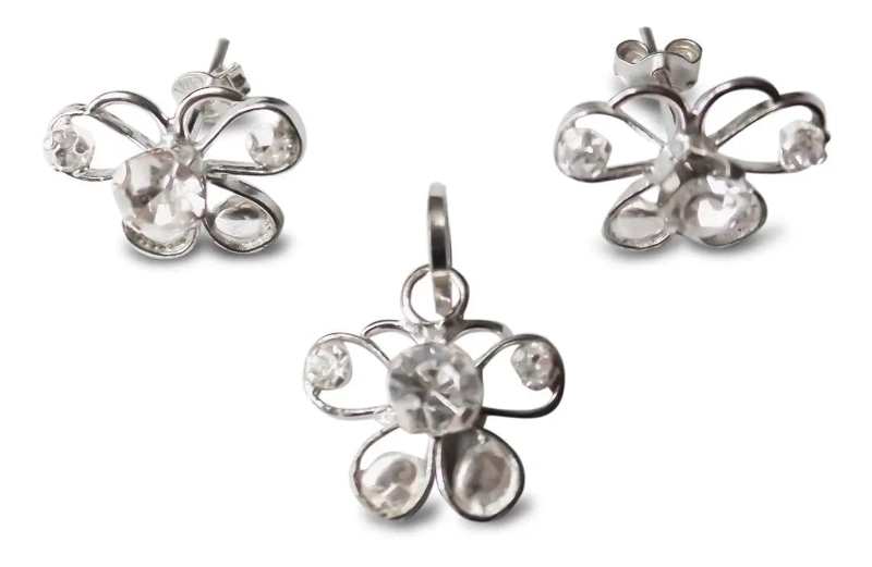 SET DE AROS Y COLGANTE CON DISEÑO DE MARIPOSA Y CIRCONES EN PLATA FINA 925 - 1