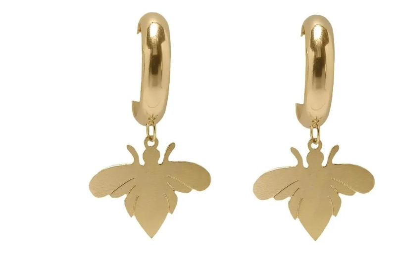 AROS ARGOLLA CON COLGANTE DE ABEJA SATINADA ENCHAPADA EN ORO 18 K - 1