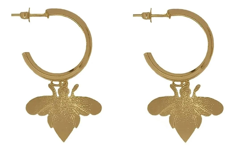 AROS ARGOLLA CON COLGANTE DE ABEJA SATINADA ENCHAPADA EN ORO 18 K - 2