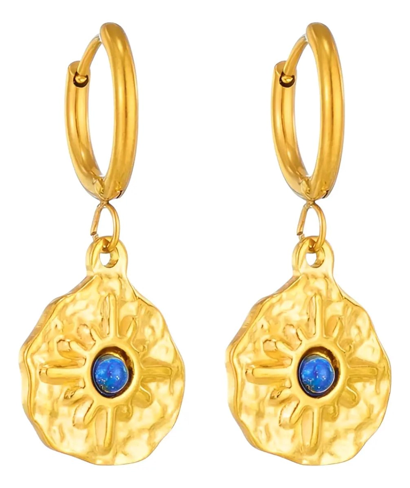 AROS COLGANTES CON PIEDRA AZUL ESTILO BOHO EN ACERO INOXIDABLE - 1