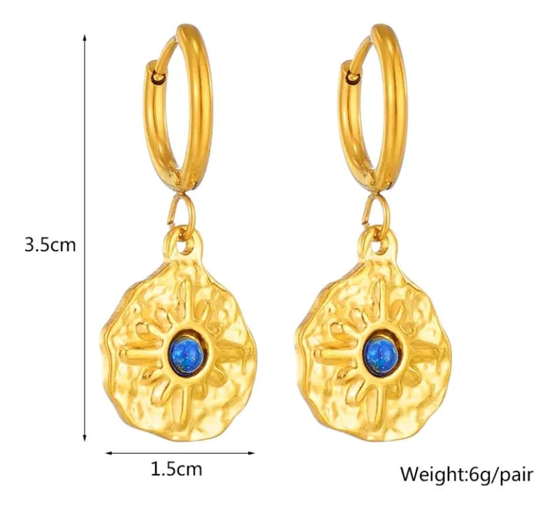 AROS COLGANTES CON PIEDRA AZUL ESTILO BOHO EN ACERO INOXIDABLE - 4