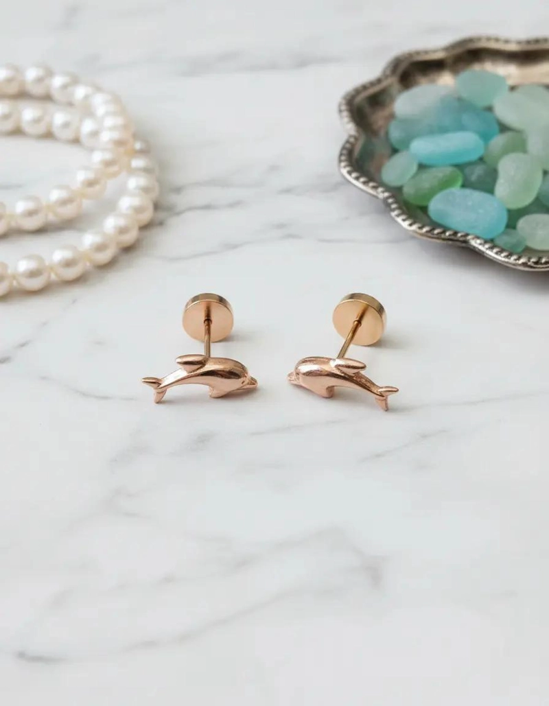 AROS DE ORO CON DISEÑO DE DELFINES PARA MUJER ELEGANTES Y DELICADOS - 1