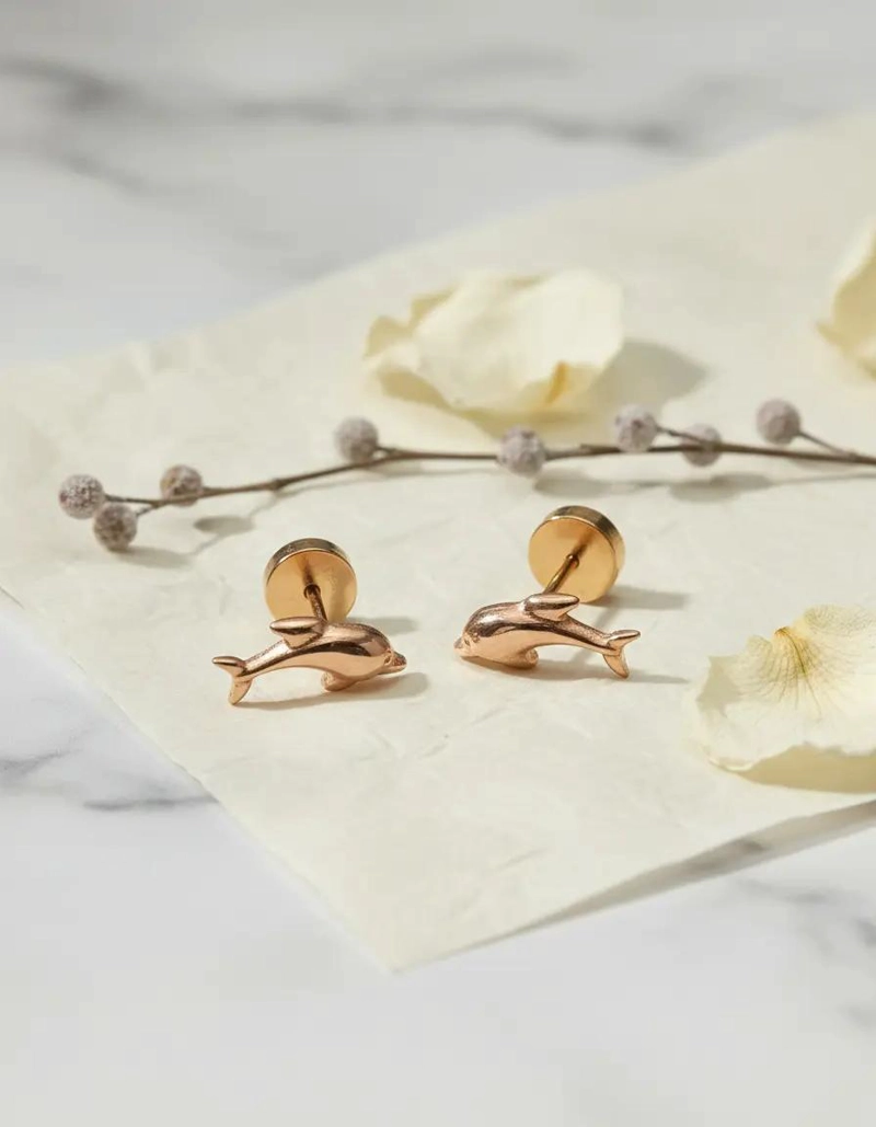 AROS DE ORO CON DISEÑO DE DELFINES PARA MUJER ELEGANTES Y DELICADOS - 3