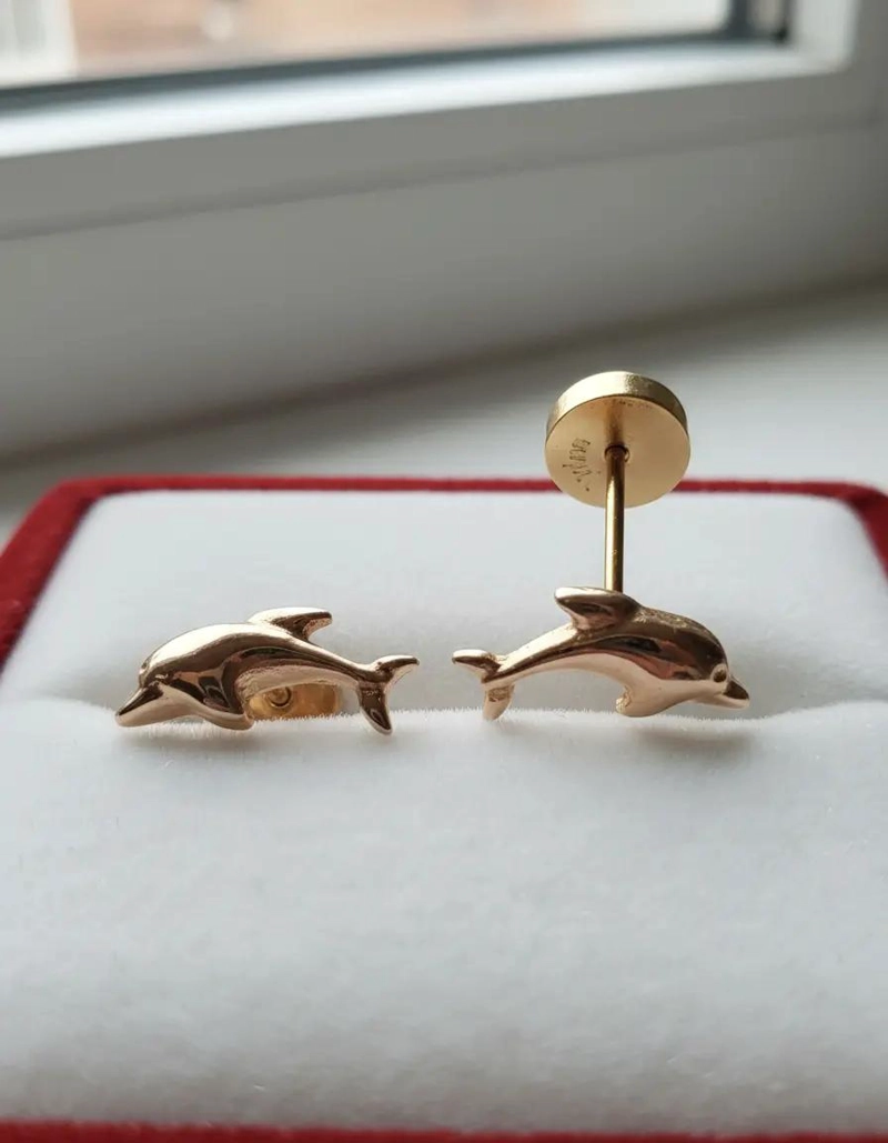 AROS DE ORO CON DISEÑO DE DELFINES PARA MUJER ELEGANTES Y DELICADOS - 4