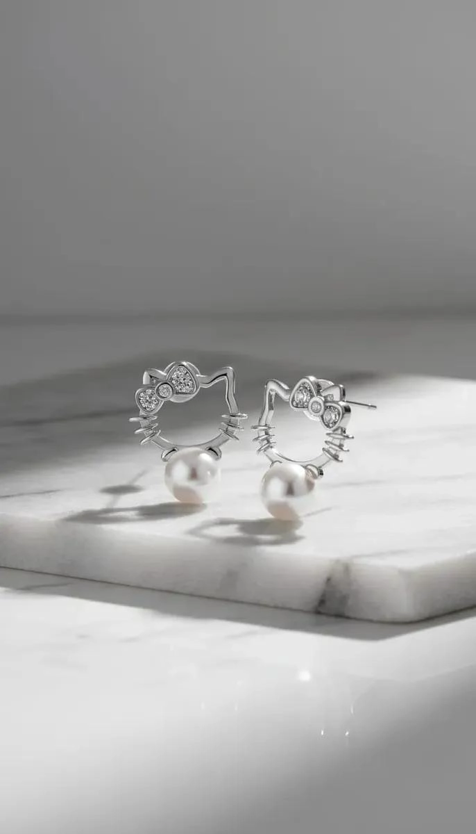 AROS DE PLATA LEY 925 CON DISEÑO DE GATITOS PARA MUJER - 3