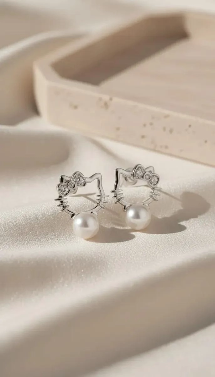 AROS DE PLATA LEY 925 CON DISEÑO DE GATITOS PARA MUJER - 4