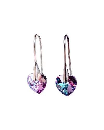AROS DE PLATA 925 PARA MUJER CON CRISTAL EN FORMA DE CORAZON - 2