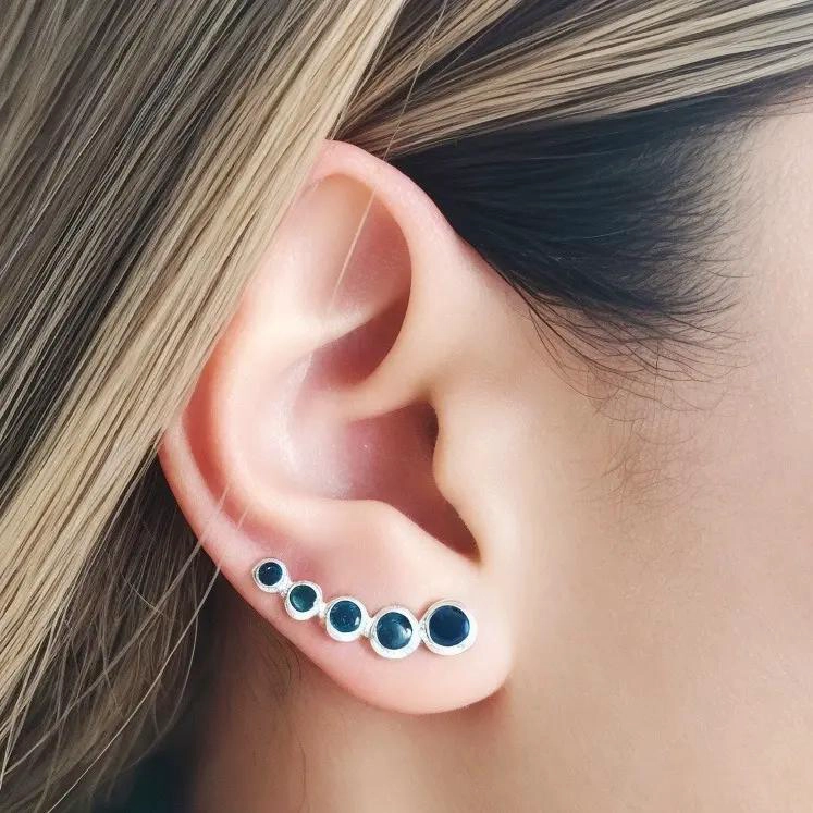 AROS TREPADORES CON CIRCONES AZULES EN PLATA FINA 925 - 2