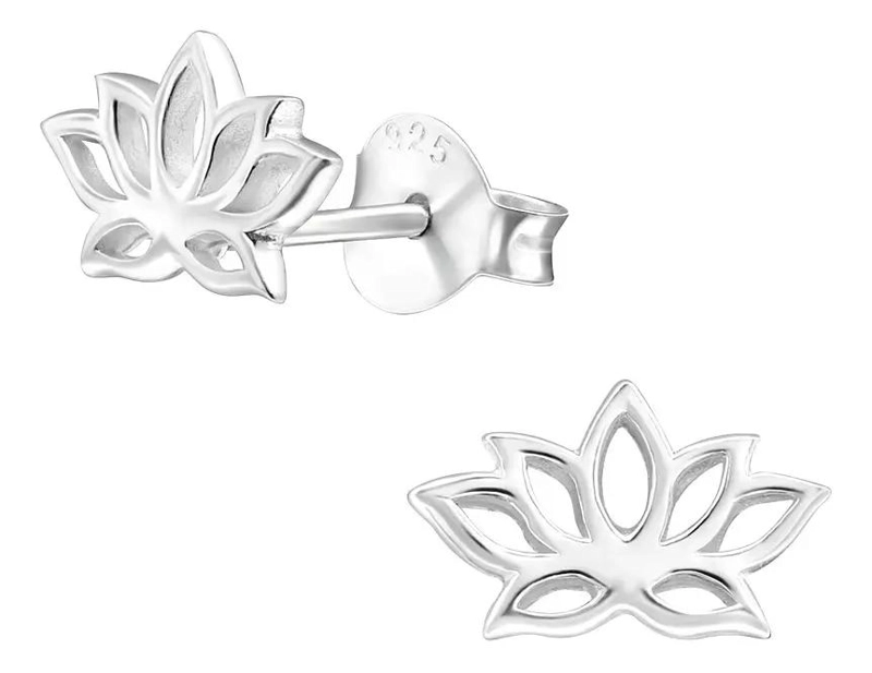 AROS PEQUEÑOS CON DISEÑO DE FLOR DE LOTO EN PLATA 925 - 1