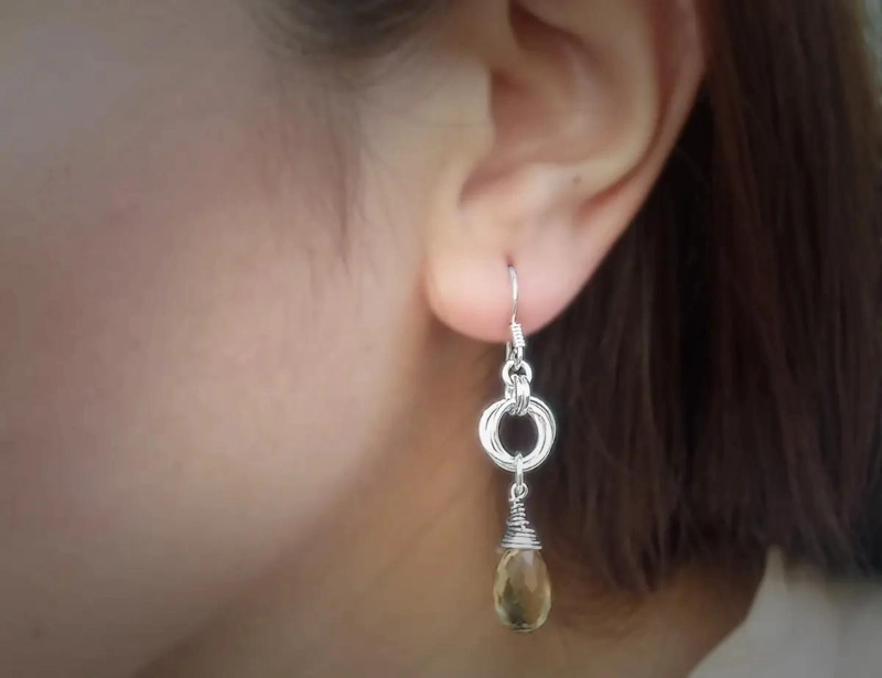 AROS EN FORMA DE GOTA CON PIEDRA NATURAL DE TOPACIO AMARILLO Y PLATA FINA 925 - 2