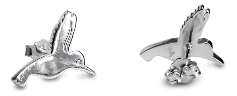 AROS DELICADOS CON DISEÑO DE COLIBRI EN PLATA FINA 925 - 2