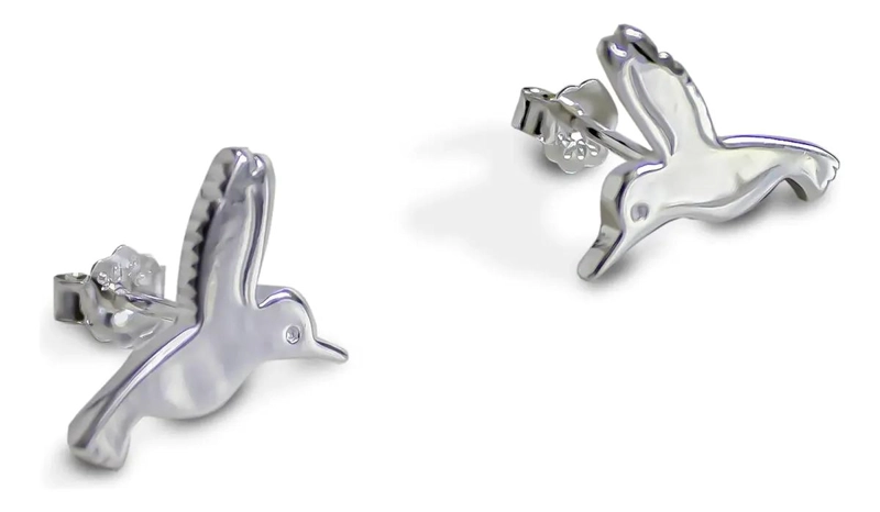 AROS DELICADOS CON DISEÑO DE COLIBRI EN PLATA FINA 925 - 3
