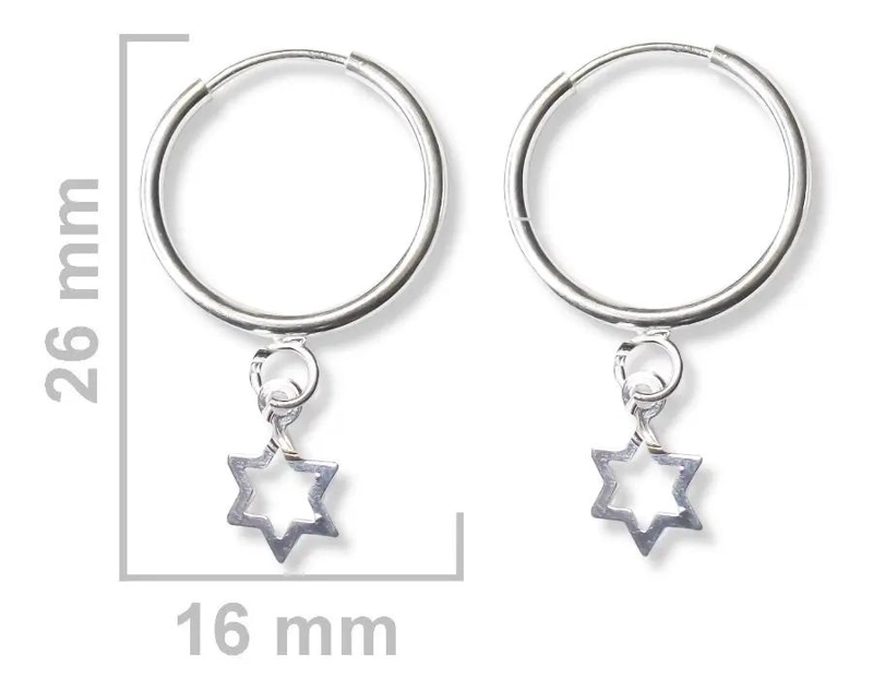 AROS ARGOLLA CON COLGANTE DE ESTRELLA EN PLATA FINA 925 - 2