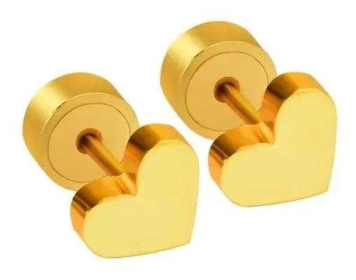 AROS DE CORAZON CON CIERRE DE TORNILLO EN ORO 18 QUILATES PARA NIÑA Y MUJER - 1