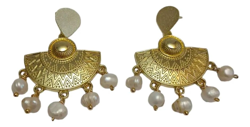 AROS ELEGANTES BAÑO ORO 18K CON PERLAS DE RIO - 1
