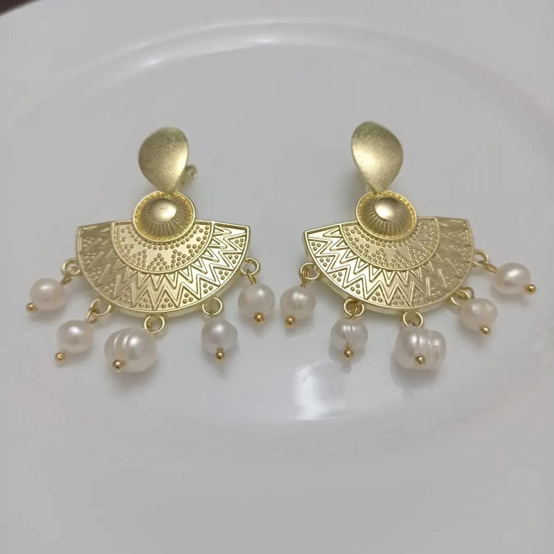 AROS ELEGANTES BAÑO ORO 18K CON PERLAS DE RIO - 5