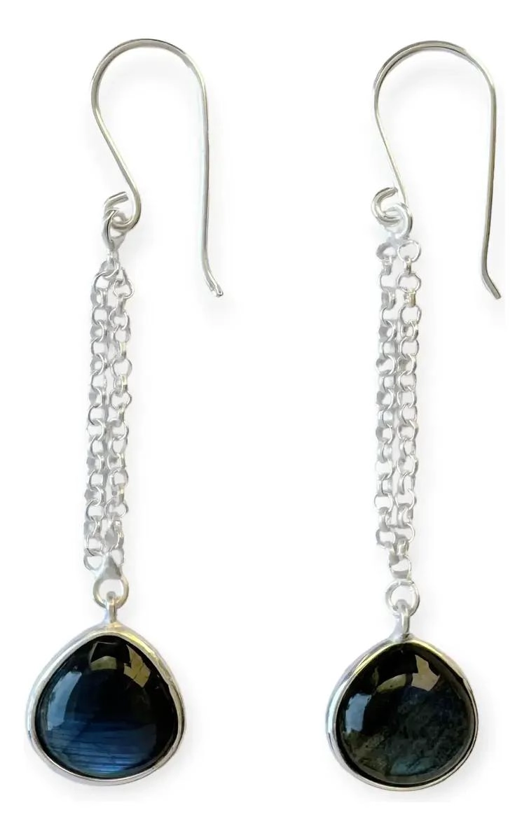 AROS CON COLGANTE DE GOTA Y PIEDRA LABRADORITA EN PLATA FINA 925 - 1