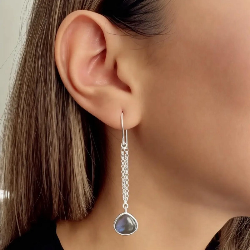 AROS CON COLGANTE DE GOTA Y PIEDRA LABRADORITA EN PLATA FINA 925 - 3