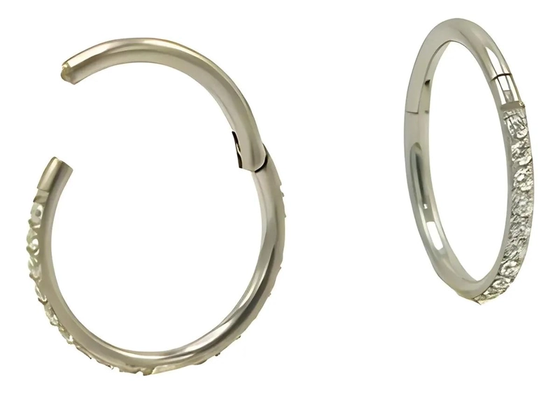 ARGOLLAS DE TITANIO CON ZIRCONIA PLATEADA DE 10 MM Y CALIBRE 16G - 1