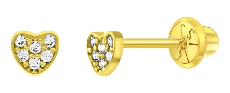 AROS DE CORAZON DE ORO 14K CON CIRCONES DE 3MM - 1