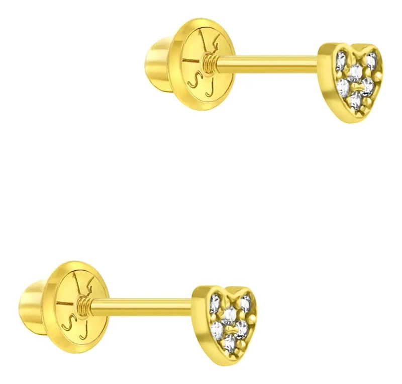 AROS DE CORAZON DE ORO 14K CON CIRCONES DE 3MM - 2