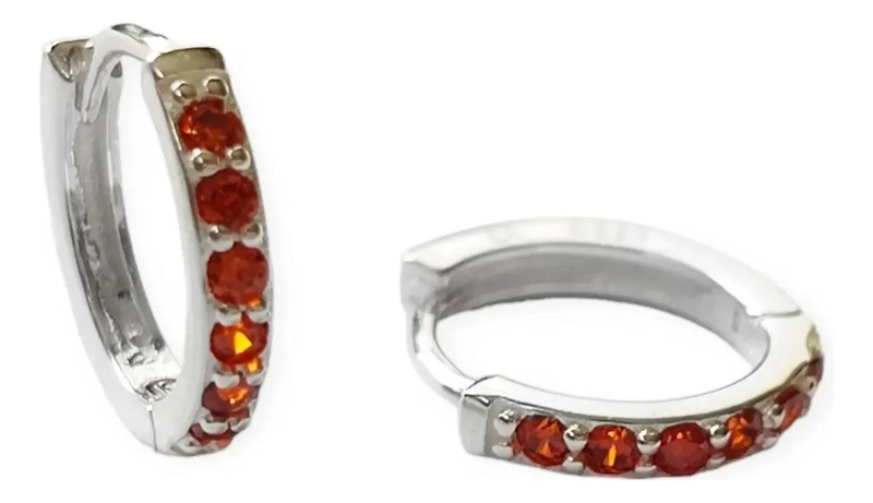 AROS ARGOLLA CON CIRCON ROJO DE 15MM EN PLATA FINA 925 - 1