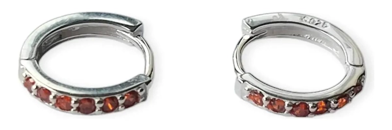 AROS ARGOLLA CON CIRCON ROJO DE 15MM EN PLATA FINA 925 - 2