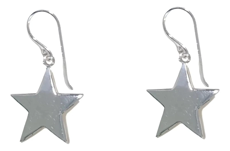 AROS COLGANTES CON DISEÑO DE ESTRELLA EN PLATA FINA 925 - 1