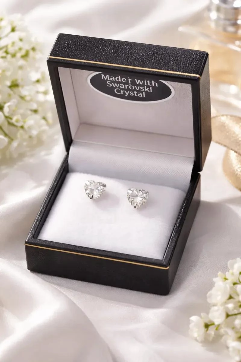 AROS CLASICOS DE PLATA 925 CON DISEÑO DE CORAZON Y CRISTAL SWAROVSKI - 3
