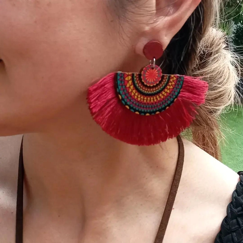 AROS DE MADERA CON FLECOS ESTILO E TNICO EN TONOS VARIADOS ULTRALIVIANOS - 3