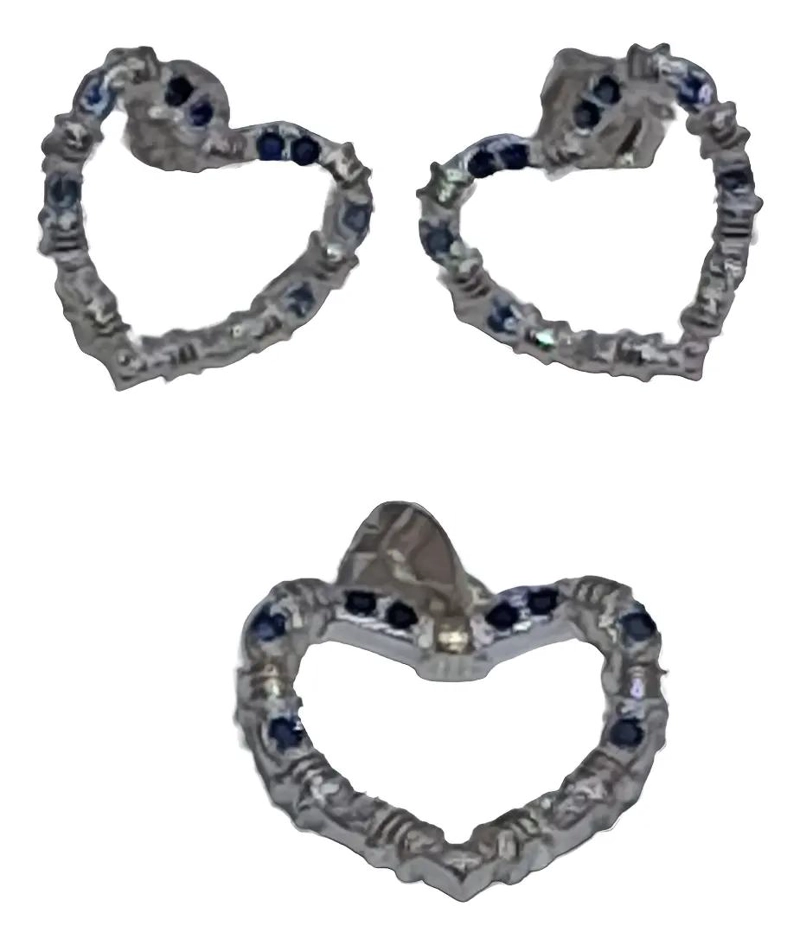 CONJUNTO DE AROS Y COLGANTE CON DISEÑO DE CORAZON Y CIRCONES EN PLATA 925 - 3