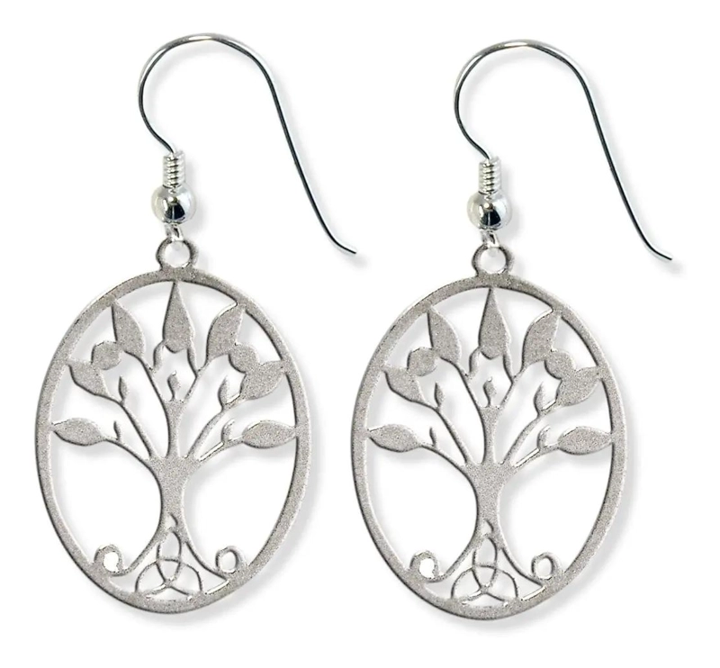 AROS COLGANTES CON DISEÑO DE ARBOL DE LA VIDA EN PLATA FINA - 1