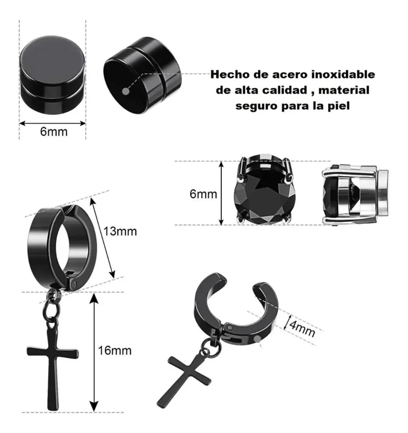 SET DE 10 PARES DE AROS PIERCING FALSOS CON CIERRE A PRESION Y MAGNE TICO - 2