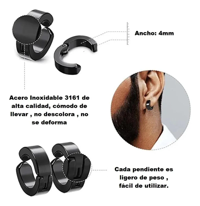 SET DE 10 PARES DE AROS PIERCING FALSOS CON CIERRE A PRESION Y MAGNE TICO - 4
