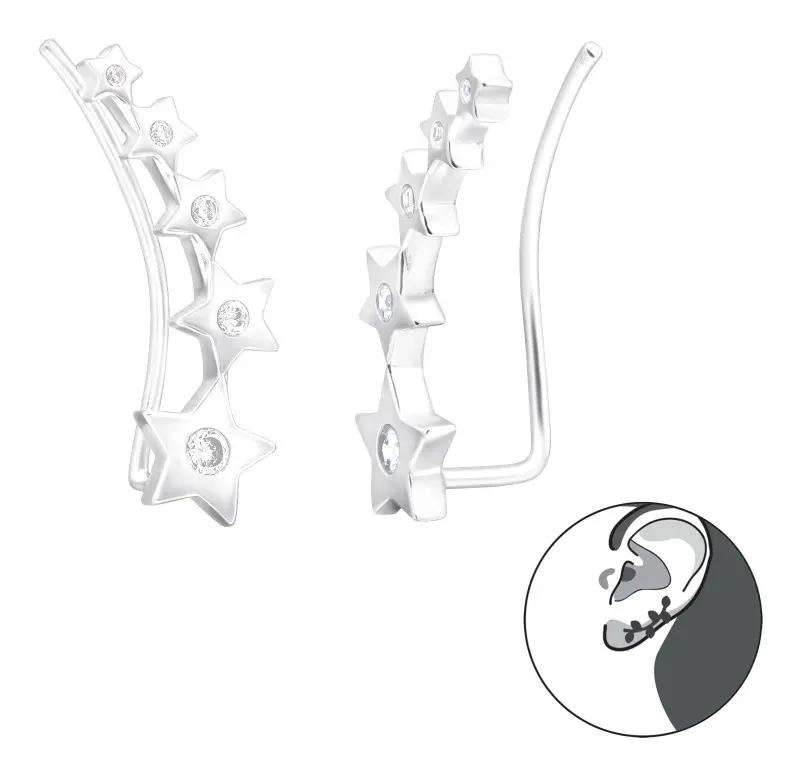 AROS TREPADORES CON DISEÑO DE ESTRELLAS EN PLATA 925 DE ALTA CALIDAD - 1