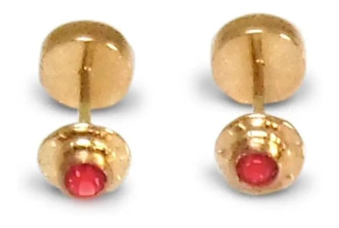 AROS PEQUEÑOS PARA BEBE  CON CIRCON ROJO Y LAMINADO EN ORO 18K - 1