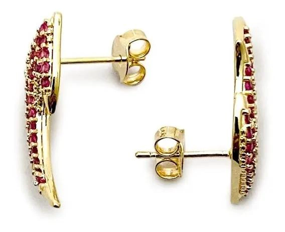 AROS CON DISEÑO DE GOLONDRINA Y CIRCON FUCSIA ENCHAPADO EN ORO 18K - 3