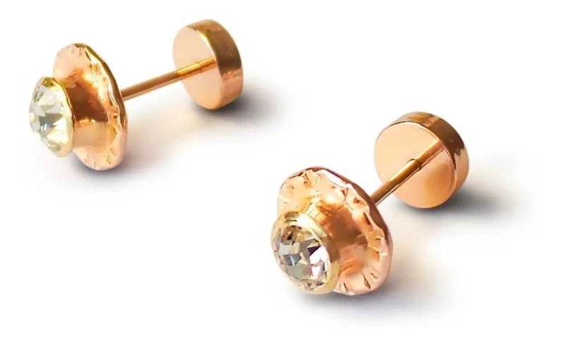 AROS PARA BEBE  NIÑA CON CIRCON BLANCO DE 7MM LAMINADOS EN ORO 18 K - 1