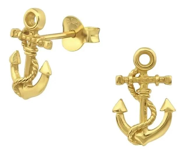AROS DE ANCLA UNISEX EN PLATA 925 CON BAÑO DORADO ELEGANTES - 1