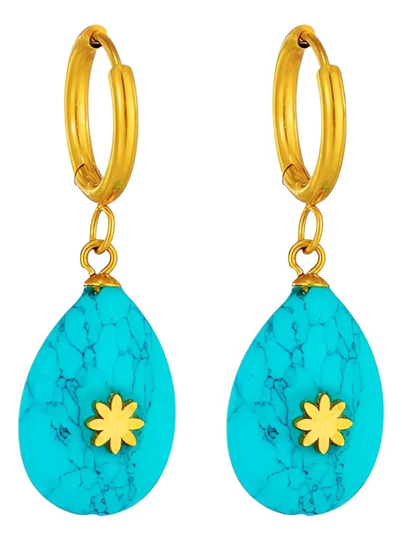 AROS COLGANTES CON PIEDRA TURQUESA ESTILO BOHO EN ACERO INOXIDABLE - 1